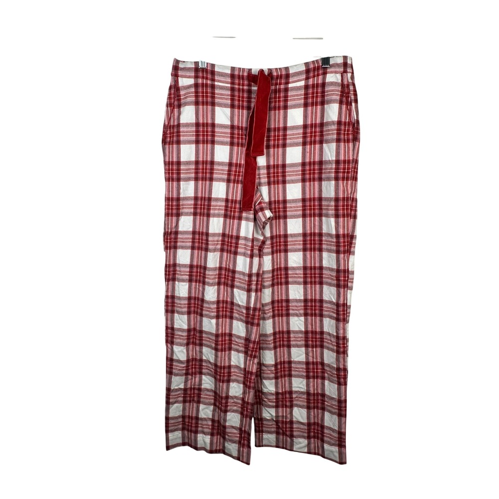 Boden Pajama Pants Women Size 10 Red White Plaid Excellent Velvet Drawstring